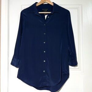 Magaschoni Navy Blue 100% Silk Button-Down Shirt NWT Classic Office Career Sz S